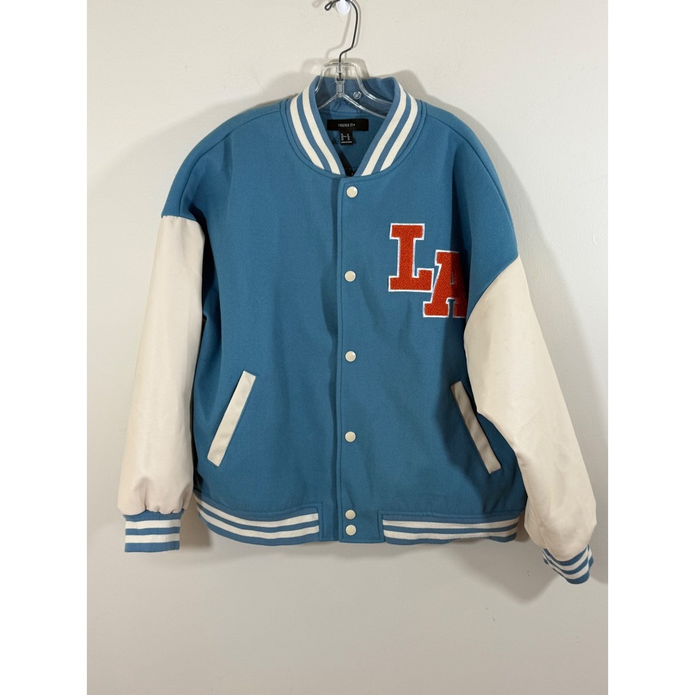Forever 21 Plus LA Varsity Jacket Women 1X Blue Letterman Preppy Collegiate Y2K